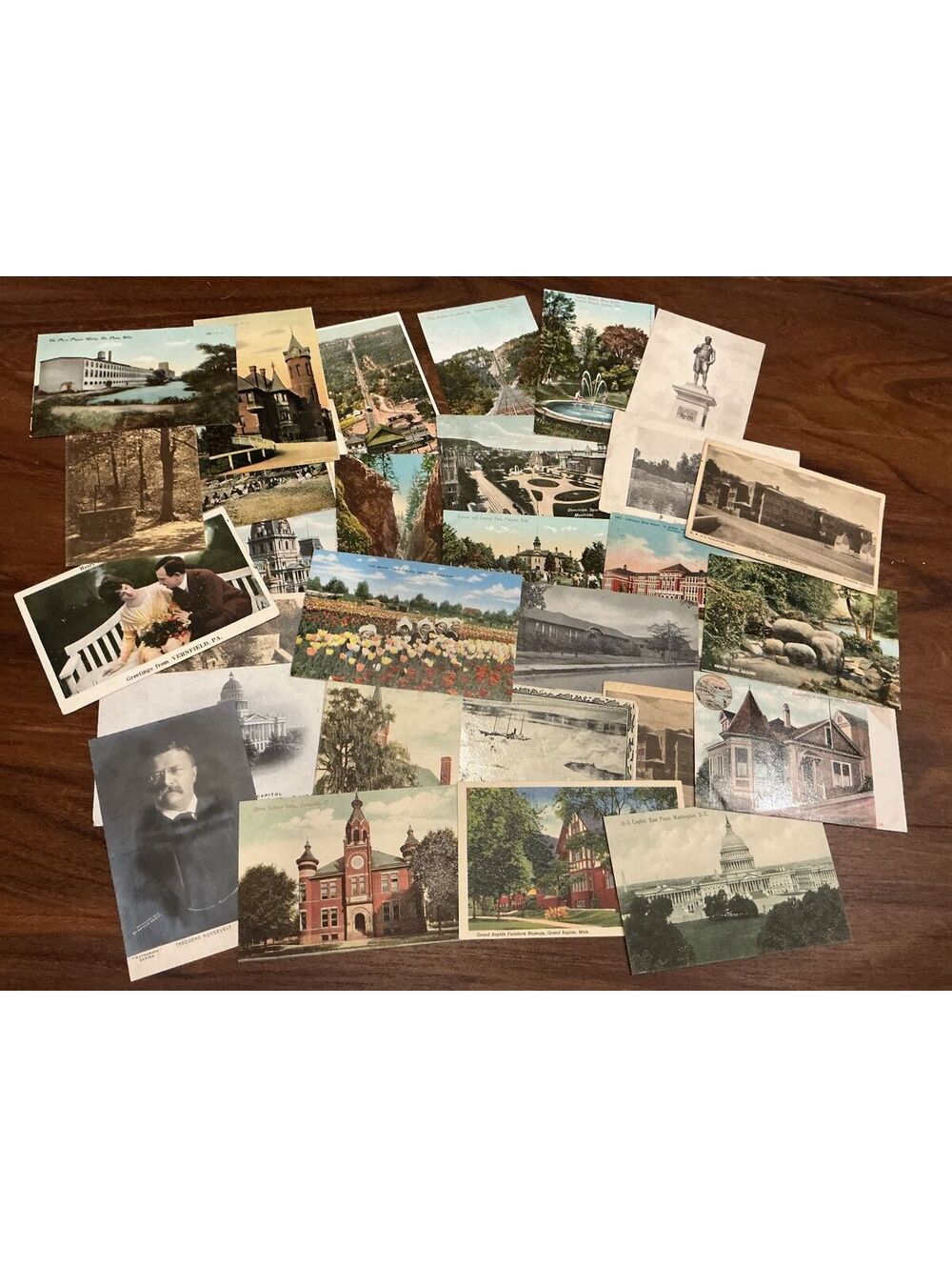 Antique Hand Tinted Postcard Lot, 1900s, American Towns and Parks